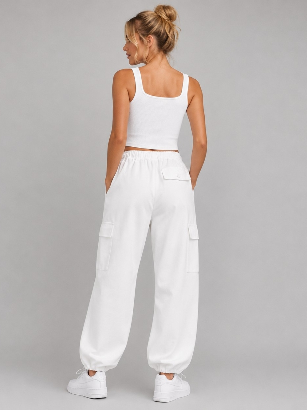 Cider White Wide-Leg Cargo Joggers Sz XS - Picture 2 of 6